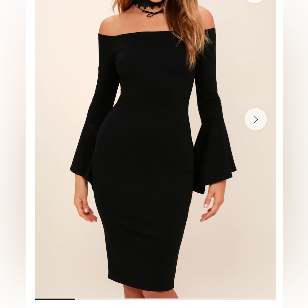 Lulu's Black Bell Sleeve Off-Shoulder Bodycon Dress